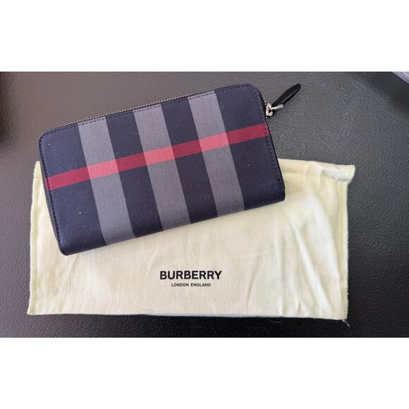 BURBERRY Long Zip Wallet*Blue Check & Red 100% Cotton & Leather*NEW with TAGS - Picture 6 of 6